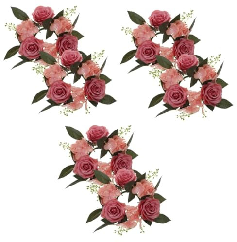 Cabilock 3 Sätze Künstliche Leuchtergirlande Kreis Kerzenhalter Hochzeitstischdekoration Blumengirlande Für Den Tisch Rosendekor Künstliches Rosenblumendekor Haustür Stoff Rosa 2 Stück * 3