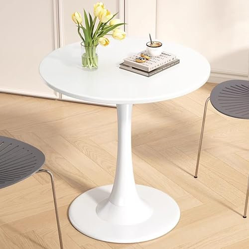 Bistrotisch, weißer Esstisch, rund, Kleiner Bürotisch, Konferenztisch, Kaffee-Besprechungstisch für Büro, Sitzungssaal, Küche, Wohnzimmer, einfache Montage, 80 cm