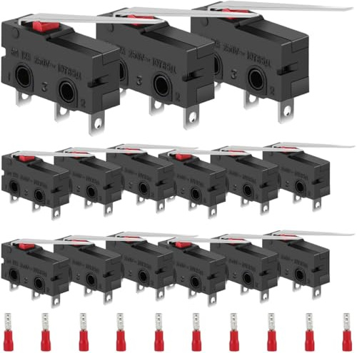 MKBKLLJY 15 STK Mini-Mikro-Endschalter AC 5A 125V 250V SPDT 1NO 1NC Langer gerader Scharnierhebelarm 28mm Schalter Druckknopf Typ 3 Pins KW11-3Z03 EIN/AUS mit 2,8 Klemme für Reiskocher