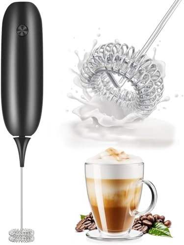 Milk Frother Handheld Whisk Battery Powered Drink Mixer, Milk Frother Foamer & Mini Drink Mixer Coffee Frother Whisk, Electric Portable for Latte, Cappuccino, Hot Chocolate- Black