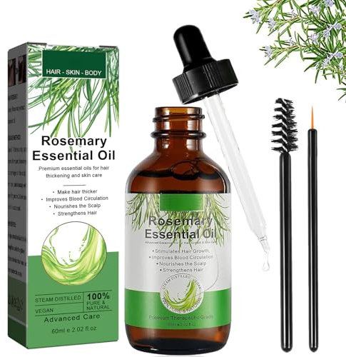 Olio di Rosmarino per la Crescita dei Capelli 60ml,Hair Growth Rosemary Oil,per Sopracciglia E Ciglia,Cura Della Pelle,Nutre Il Cuoio Capelluto, Stimola La Crescita Dei Capelli