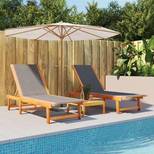 IKAYAA 2er Sonnenliege, 5-Fach Verstellbar, Gartenliege aus Massivholz Akazie, Sonnenbett, Outdoor Bett, Gartenbett, Schwarz