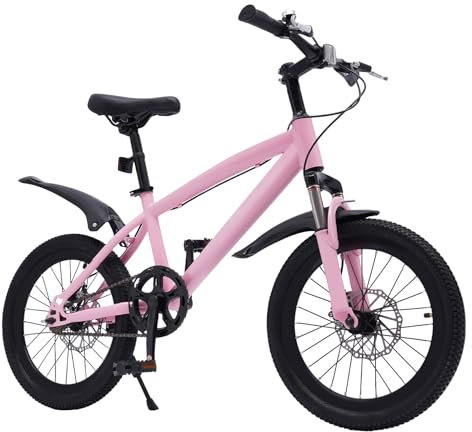 ATIVLB 18 Zoll Mountainbike FüR Kinder,Kinderfahrrad,Mit Schutzblechen Reflektoren, Mit RüCktrittbremse FahrradstäNder,StüTzstange,Sortierbeutel Und Reifenpumpe,Rosa, Schwarz