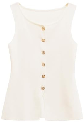 Canottiera da donna, estiva, slim fit, senza maniche, a coste, basic, con bottoni, girocollo, maglia sexy, tinta unita, per adolescenti, ragazze, senza maniche, elegante, a, S