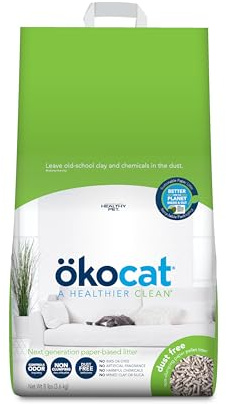 ökocat Dust Free Non-Clumping Paper Pellet Cat Litter, Unscented, 8 pounds - Natural Ingredients, Controls Odor, Dust Free, Great for Homes with Allergies, Postsurgical Needs