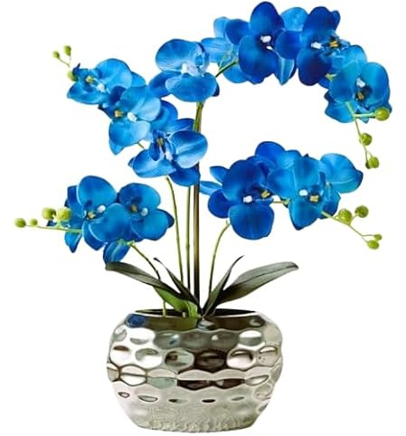 Generisch Künstliche Orchidee Blau – Luxuriöse & hochwertige Seidenblume im Topf – Täuschend echt wirkende Premium-Deko für Wohnzimmer, Büro & Bad – 50 cm hoch - Topf Keramik