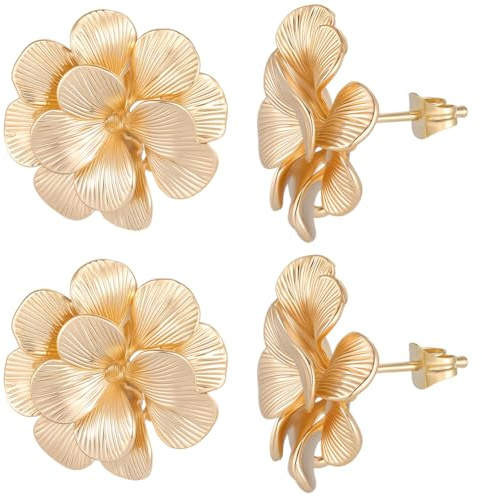 Beebeecraft 1 låda 5 par blomörhänge fynd 18K guldpläterade örhängen dubbar med ögla mässing blommönster gyllene öronkomponenter stolpar för vårtema smyckestillverkning gör-det-själv handgjorda