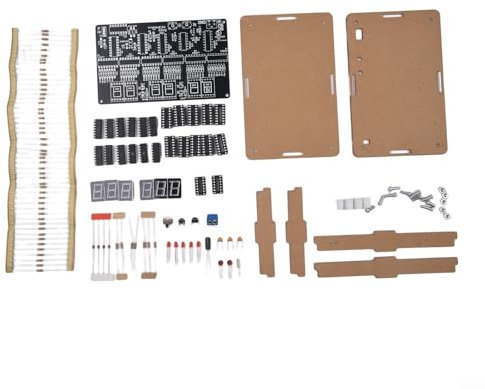Volakebeing Digitale Schaltungsuhr, DIY-Set, 6-Bit, elektronische Montage, Lernbrett, Lernbrett, Lernprojekt, Löten, Übungsteile mit Leiterplatte, DC 4,5 V - 5,5 V (Teile + Gehäuse)