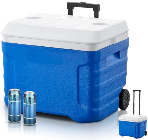 Kühlbox passiv 41L, kühlbox auf Rädern, Kühlbox mit Rollen, Thermobox Hochwertige PU-Vollschaumkernisolierung, Isolierbox warm & kalt, Perfekt für Camping, Picknick, Festivals