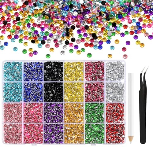 NACHLYNN 36000 Stück Strasssteinen aus Kunstharz 2-6mm Mehrfarbig Flache Runde Jelly Strasssteine Geeignet für Nailart Gesichtsbemalung Kostüme und Andere DIY-Kreationen (Mit Pinzette)