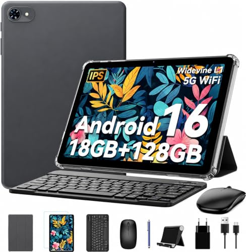 Zenva Tablet 10 Pulgadas, Tablet Android 15, 18GB RAM+ 128GB ROM(2TB TF), 6000 mAh, 5G WiFi, Widevine L1, Bluetooth 5.0, Tableta con Teclado y Raton - Ideal para Trabajo, Estudio, Jugar
