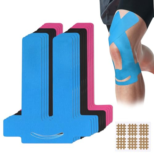 12 Stück Kinesiotapes Vorgeschnitten for Knees Kinesiotapes Knie Vorgeschnitten für Knee Schmerzlinderung Original Baumwolle Knie Tape für Sport & Dauerhafte Unterstützung(Schwarz+Blau+Rosa)
