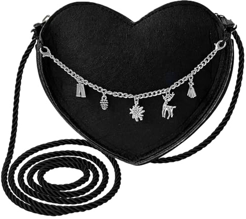 Scinzene Herztasche Oktoberfest Damen Outfit, Trachtentasche Dirndl mit 5 Anhängern und Verstellbarem Schultergurt, Elegante Herzform Tasche für Bierfest und Trachtenaccessoires für Dirndlkleid