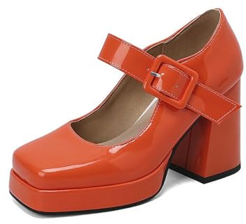 Mary Janes Pumps Donna Retro Pumps Sandali con Tacco Scarpe da Danza Donna Tacchi Alti Scarpe Tacco Elegante E Confortevole Scarpe Tacco A Tacco Vintage Largo H Scarpe da Donna, Colore: arancione., 37