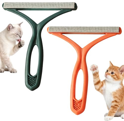 2pcs Pet Hair Remover for Carpet Sofa Car Furniture Stairs Pet Bed Rugs | Carpet Scraper Tool | Reusable Lint Remover | Portable Carpet Brush | Easy to Clean Cat Dog Hair Fur (Orange + Green)
