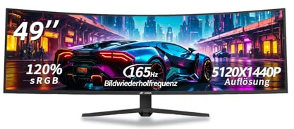 CRUA 49 Curved Gaming-Monitor, Ultrawide Curved Monitor,DQHD(5120 x 1440),144 Hz/165 Hz,120% sRGB,1500R,32:9,FreeSync,höhenverstellbarer Ultra-Breitbildmonitor,HDMI 2.1 & DP 1.4,Wandmontage–Schwarz