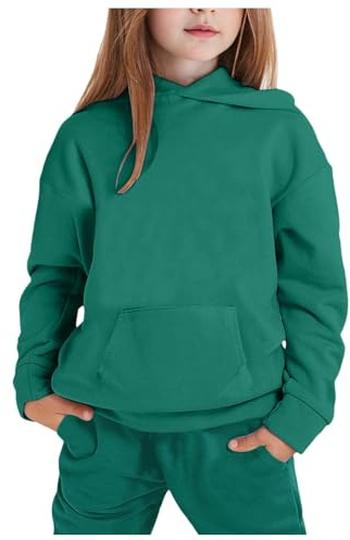Generisch Conjunto de sudadera con capucha y pantalón de manga larga para niños, niños pequeños, niños y niñas, atuendo cálido y sólido, verde, 12-13 años