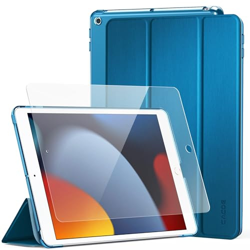 CACOE Case for iPad 9th/8th/7th Generation with Screen Protector 10.2 inch | (2021/2020/2019) - Full Protective Tablet Cover for iPad 7/8/9 Gen, Peacock Blue