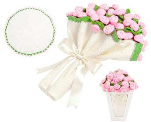 SST Mothers Day Gifts for Mom, Crochet Rose Flowers Blanket Bouquet with Gift Bag for Valentine’s Day, Wedding, Mother’s Day, Birthday, Home Decor Gift for Her, Mom, Women