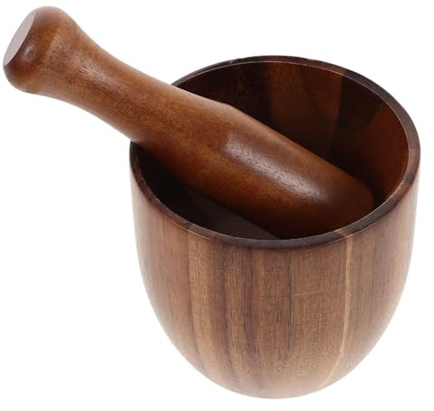 BESPORTBLE Broyeur Manuel Bois Bol à Broyer Pilon Bois Broyeur à Hacher Mortier et Pilon Pot à Broyer Bol de Cuisine
