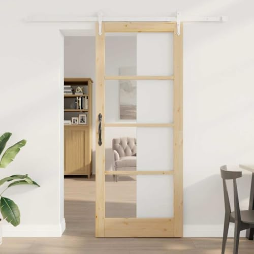 QJBSAVVA Schiebetür Braun 86x211 cm Holz Metall Modernes Design Platzsparende Ganzglastür als Zimmertür Eingangstür für Wohnzimmer Flur Büro