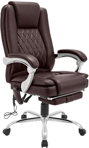 CLP Bürostuhl ergonomisch mit Massagefunktion Rubia, Schreibtischstuhl mit Heizfunktion und Fußablage, Drehstuhl höhenverstellbar bis 150 kg, Farbe:braun