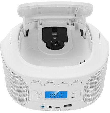 Asixxsix Lettore CD portatile, lettore CD ricaricabile con MP3, ingresso USB e AUX, radio FM, design compatto, uscita cuffie, piccolo per l'uso a casa o in auto (Spina europea)