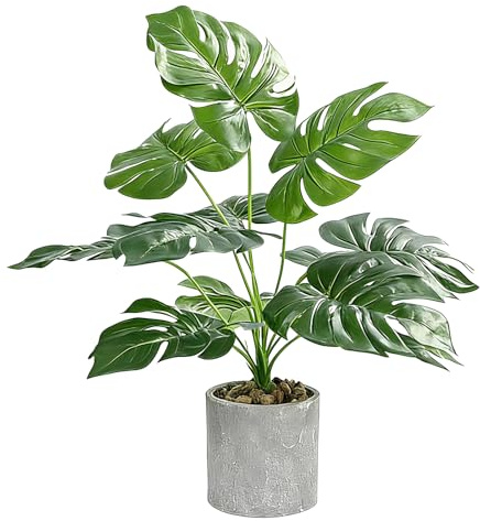 IHCEMIH Fake Plants, 41CM Artificial Potted Indoor Greenery with Realistic Leaves Decorative Faux Cheese Plant in Pot for Home Decor Office Desk Shelf Bathroom Living Room, Monstera