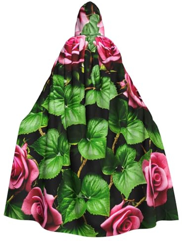 Viiuhvjbj Cape à capuche unisexe avec imprimé floral rose lierre avec feuilles pour adulte, Halloween, Noël, cosplay, pour sorcière et sorcière