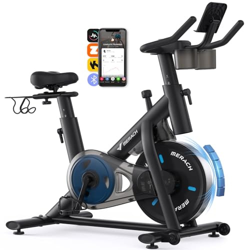 MERACH Motionscykel inomhus, Eigen App, Kardio, Justerbar, 136KG | Tyst Hemträningscykel med Exklusiv App och Förbättrad LCD-skärm, Justerbart Motstånd för Konditionsträning upp till 136 kg