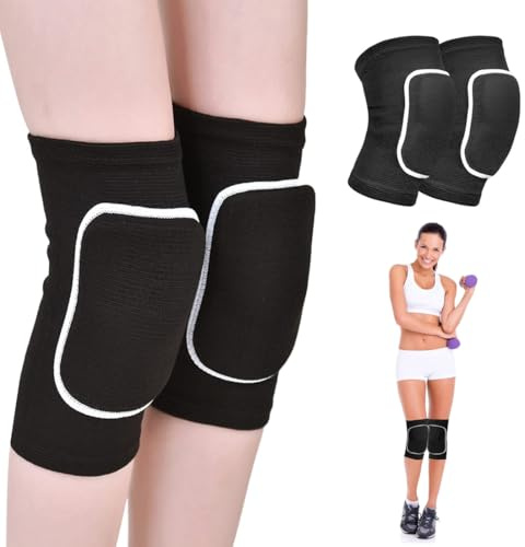 Androxeda 1 Par Rodilleras, Rodilleras de Esponja Gruesa, Elásticas y Antideslizantes, para Deportes, Entrenamiento, Yoga, Danza, Voleibol, Talla M, Negro