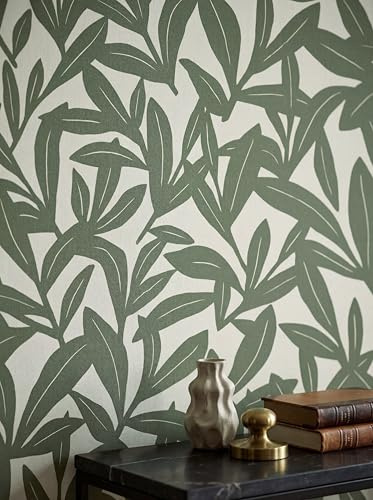 Newroom Papier Peint Intissé Vert Motif Feuilles pour salon et chambre - Papier Peint Botanique Vert Feuillage Structuré Nature Made in Germany 10,05x0,53m