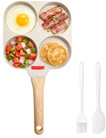 Ufdeoton Padella per uova fritte, 4 fori, padella per pancake, antiaderente, rivestimento in ceramica, piccola padella senza PFOA, per cottura a induzione e a gas, per colazione