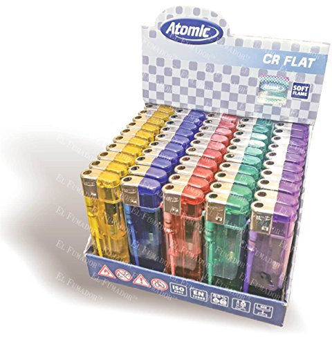 50 ACCENDINI ATOMIC MAXI FLAT PIEZO TRASPARENTI 5c.