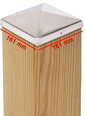 2 x Pfostenkappe 161x161 mm Pyramide aus Edelstahl rostfrei – Abdeckkappe für Holzpfosten 160x160 mm – Zaunkappe Zaunabdeckung Pfostenschutz