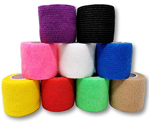 9er-Set Verbandsmaterial Selbsthaftend - Haftbandage 5cm x 4,5m | Wundverband Steril Wasserfest - Tierbandage Elastisch (Farbmix) - Premium Verbandsmaterial-Kompressen