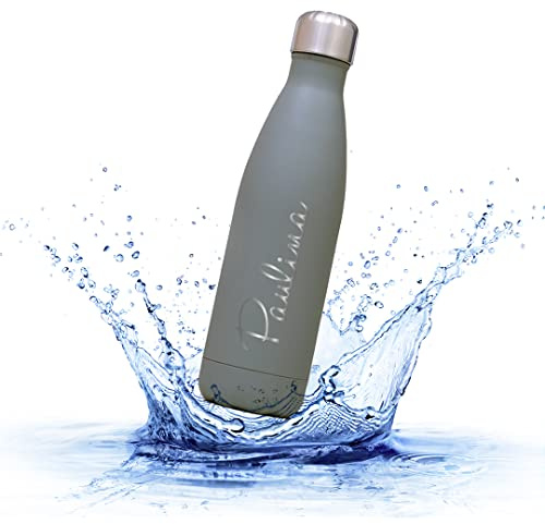 Sprengers – Personalisierbare Trinkflasche aus Edelstahl – auslaufsichere & thermoisolierte Wasserflasche hält Getränke bis zu 18 Stunden warm oder kalt – Gravur mit Namen und Motiv (grau, 0,5 l)