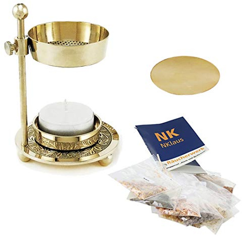 NKlaus Weihrauchbrenner Gold komplett Set 13tlg. mit Harze und Weihrauch Räucherwerk 40603