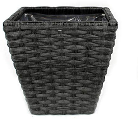 DARO DEKO Rattan Blumentopf eckig M - 32 x 30cm - 1 Stück anthrazit