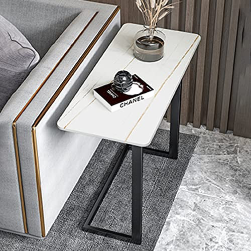 HWBB Tavolino da Salotto Tavolini Bassi da Salotto Comodini Extra Larghi Tavolino a Forma di C con Scrivania in Finta Pietra, Stile Europeo Tavolini Sottili per Riporre Laptop/caffè/Snack/Libri