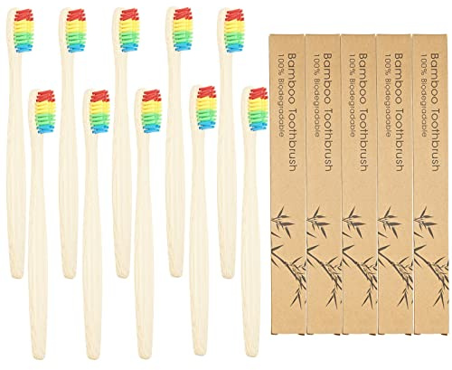 Bambus-Zahnbürsten mit weichen Borsten, Holzzahnbürsten für Erwachsene, natürlich, biologisch abbaubar, BPA-frei, umweltfreundlich, bunt, 10 Stück
