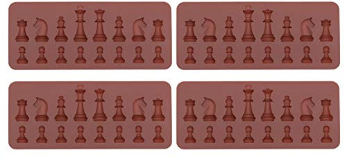 Tiiyee Silicone Chocolate Mold, 4Pcs Candy Fondant Moulds International Chess Shapes Mold Cake Jelly Ice Mould Baking Molds Set Tray Decor Non Stick Reusable DIY for Sweets Topper Decoration