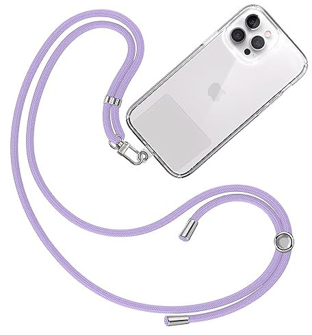 TBOC Cordón Correa Cuerda Universal [Lila] Colgar Funda Teléfono Móvil en Cuello - Cinta Cadena Colgante con Parche de Plástico - Colgador Lanyard con Enganche Llavero Móviles Llaves Accesorios