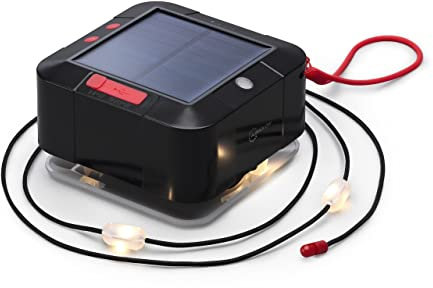 Auraglow Solar & USB Outdoor LED String Lights - Rechargeable Battery, Built-in Torch & Power Bank - Ideal for Camping, Hiking, Tent, Gazebo, Parasol & Garden Lighting - Black