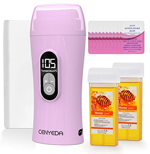 Upgraded Digital Wax Roller Kit - Portable Thermostable Wax Warmer, Roll On Hair Removal for Sensitive Skin (Lila)
