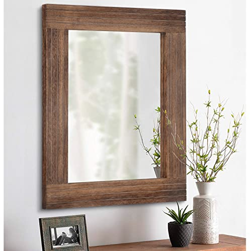 Holzspiegel, rechteckig, gerahmt, rustikaler Vintage-Spiegel, Dekoration, Bauernhaus, Schlafzimmer, Badezimmer, Spiegel für Schminktisch, Eingang, groß, 50,8 x 40,6 cm, Braun