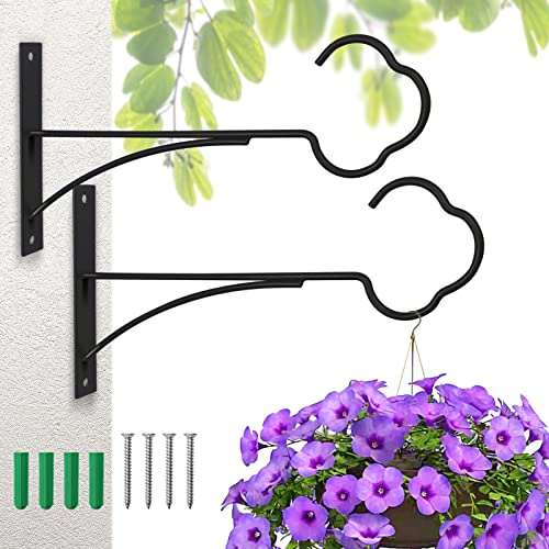 SNAIL GARDEN Blumenampel Halterung, 2 Stück Eisen Pflanzenhalterung Blumenampelhalter, 27cm Wandhaken für hängende Garten Wandleuchter Laterne Vogelhäuschen Windspiele (Schwarz)