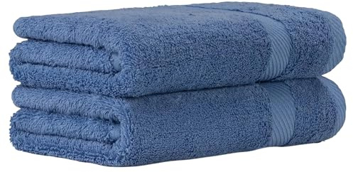 Luckytowel Duschtuch Set 70x140 cm – Oeko-TEX Badetücher aus 100% Baumwolle mit 600 g/m² – Badehandtuch groß mit Aufhängeschlaufe – flauschig & saugstark – Frottee Handtücher Set – 2er Pack Blau
