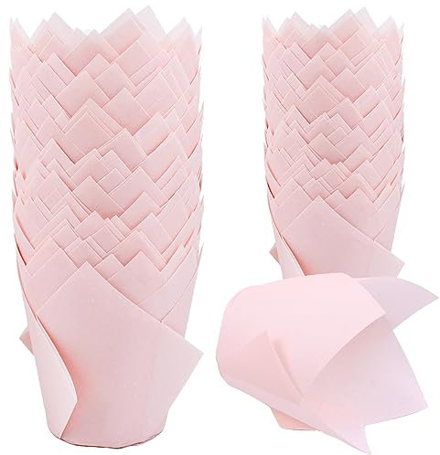 150 pirottini in carta oleata a forma di tulipano, per cupcake, muffin, per compleanni, matrimoni, baby shower, catering, ristoranti (rosa)