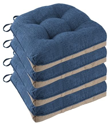 FlyGulls Non Slip Chair Cushions for Dining Chairs Set of 4 Kitchen Chair Cushions 18x18x3 Turfted Chair Pads Comfortable and Soft Seat Cushion with Ties, Royal Blue